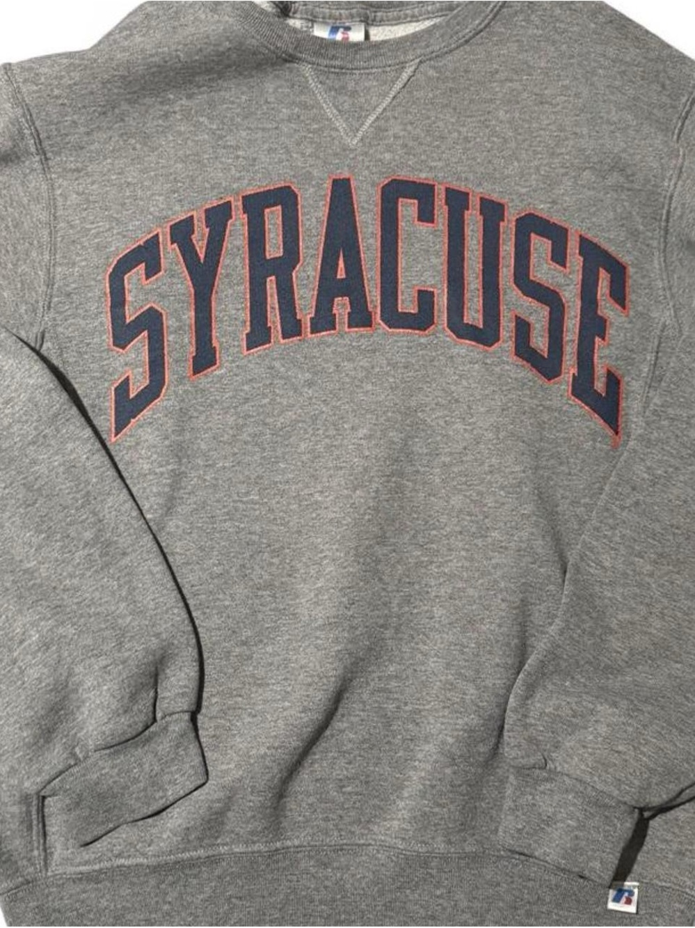 Russell Athletic Grey Crewneck with Navy and Red 'SYRACUSE' Lettering